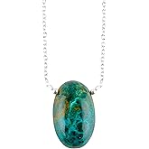 NJCRAFT Natural Oval Cabochon Necklace for Women, 10-20 Carat Handmade Gemstone Pendant | Polished Stone, Adjustable 18 Inch Silver Plated Chain