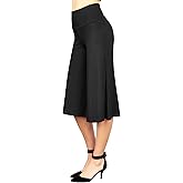 Made By Johnny Women's High Elastic Waistband Wide Leg Palazzo Culotte Gaucho Capri Pants (S~5XL)