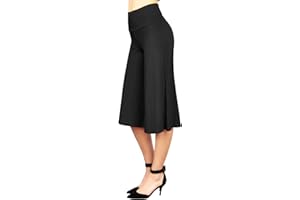 Made By Johnny Women's High Elastic Waistband Wide Leg Palazzo Culotte Gaucho Capri Pants (S~5XL)
