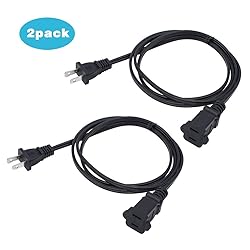 2 Pack 2 Prong Extension Power Cord 5FT, US