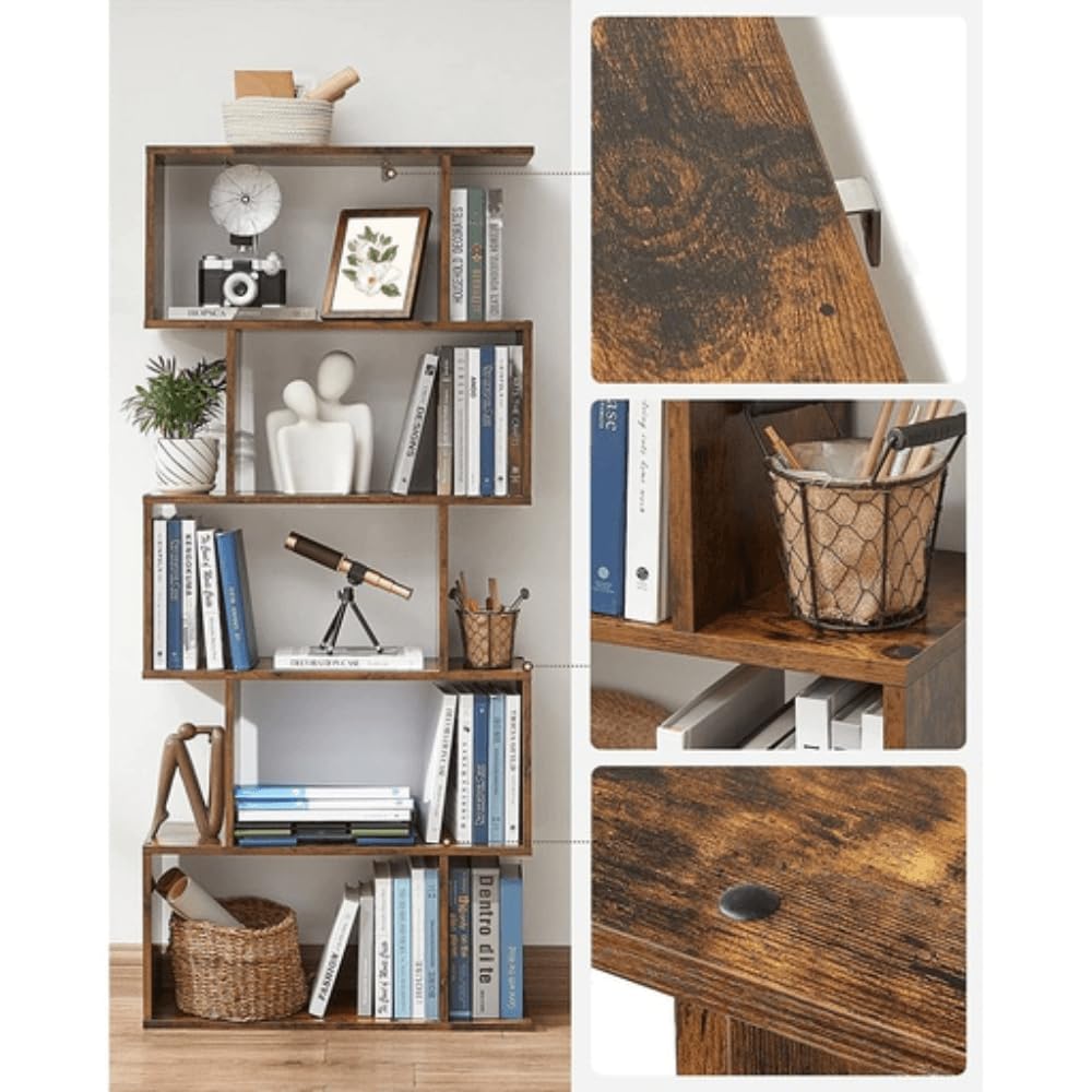 VASAGLE Bookcase, 5-Tier Bookshelf, Display Shelf and Room Divider, Freestanding Decorative Storage Shelving, Rustic Brown ULBC62BX, 27.6”L x 9.4”W x 62.6”H (70 x 24 x 159 cm)