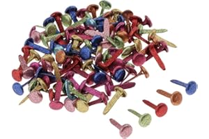 LoveinDIY 15mm Mixed Colors Metal Mini Brads for Scrapbooking Accessories Embellishment Fastener DIY Handmade Crafts, 50pcs Glitter Round Head