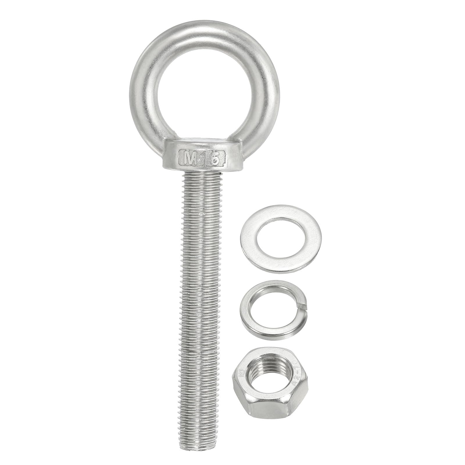 PATIKIL M16 x 120mm Lifting Shoulder Eye Bolt, 304 Stainless Steel Lifting Ring Threaded Eyebolt with Nuts Washers for Hanging Hammocks Articles