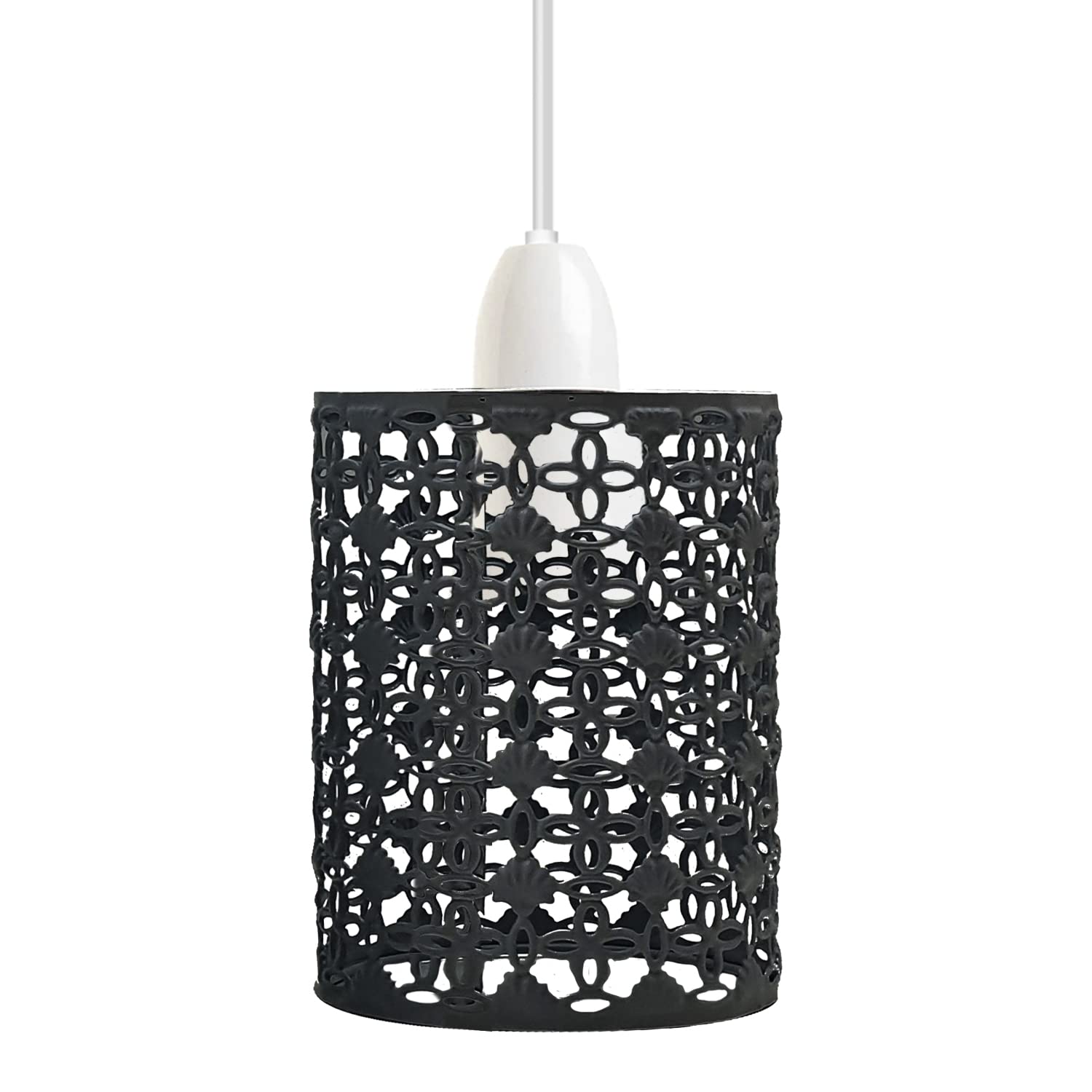 Industrial Metal Bulb Guard Drum Shaped Lamp Shades for Ceiling Pendant Lights Indoor Easy Fit Wire Cages for Kitchen Hallways Living Room (Black)