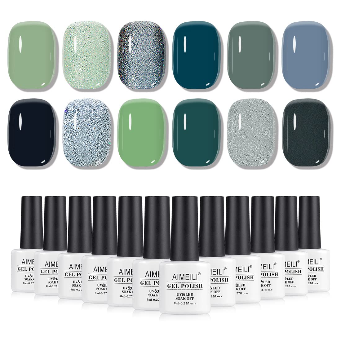 AIMEILI Gel Nail Polish Set, 8ml 12 Colours Soak Off UV LED Gel Nail Polishes Nail Art Gel Polish Gift Kit 12