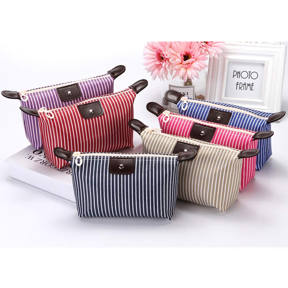 Makeup Bag Small Cosmetic Bags, Stripe Cosmetic Bag，Makeup Bag Cosmetic Bags, for Women Cosmetics Stationery Multifunctional Bag Toiletries Stationery 6 Pack