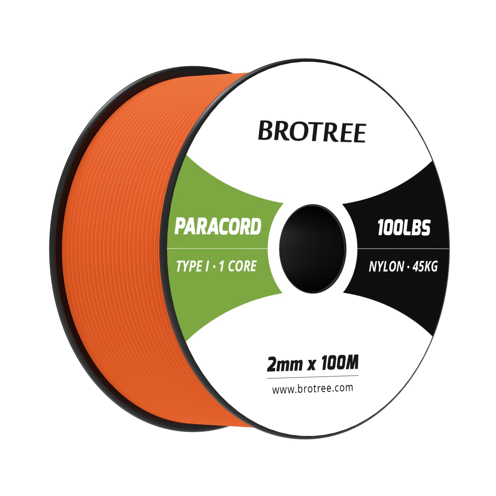 Brotree Paracord 2mm 100M 100% Nylon Rope 1 Strand Parachute Cord for Outdoor, Craft, DIY - 45kg Breaking Load (Orange)