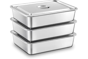Tiangrid 3 Pcs Stainless Steel Bus Tubs with Lid 4" Deep Meat Commercial Tote Box Dishwashing Utility Prep Tub Table Pans, Silver (17.7 x 13.7 Inch)