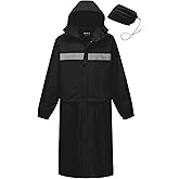 CREATMO US Men's Long Rain Coat Waterproof Packable Rain Jacket Outdoor Lightweight Windbreaker with Hood