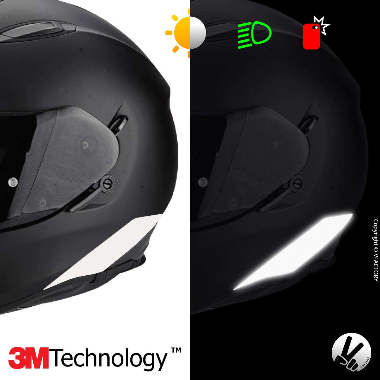 Kit 4 Stickers rétro réfléchissant Casque Scorpion Exo510air compatibles Tous Casques Moto VFLUO