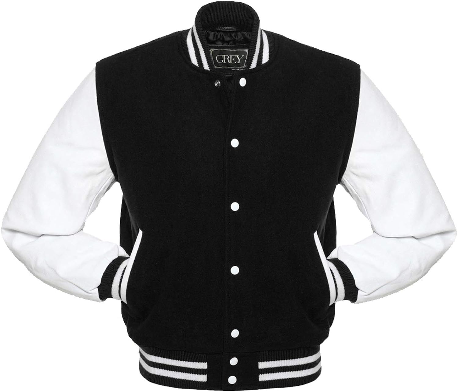 GREY New INT Varsity Jacket Men's Baseball Jacket Wool Body & Genuine