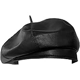 ZARSIO Women PU Leather French Beret Hat, 8-Panel Classic Artist Cap Causal Beanie Black