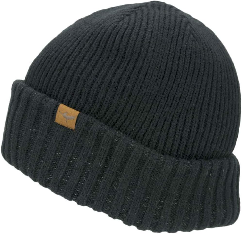 SealSkinz Roll Cuff Unisex Waterproof Beanie Hat Jet, S/M/Cold Winter