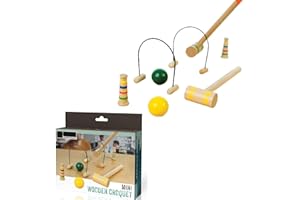 PERFECT LIFE IDEAS Mini Wooden Croquet Set - Tabletop Desktop Game for Families & Kids - Indoor Miniature Set With 2 Mallets, 2 Wood Balls, 2 Goal Posts, 2 Gates and Wooden Feet