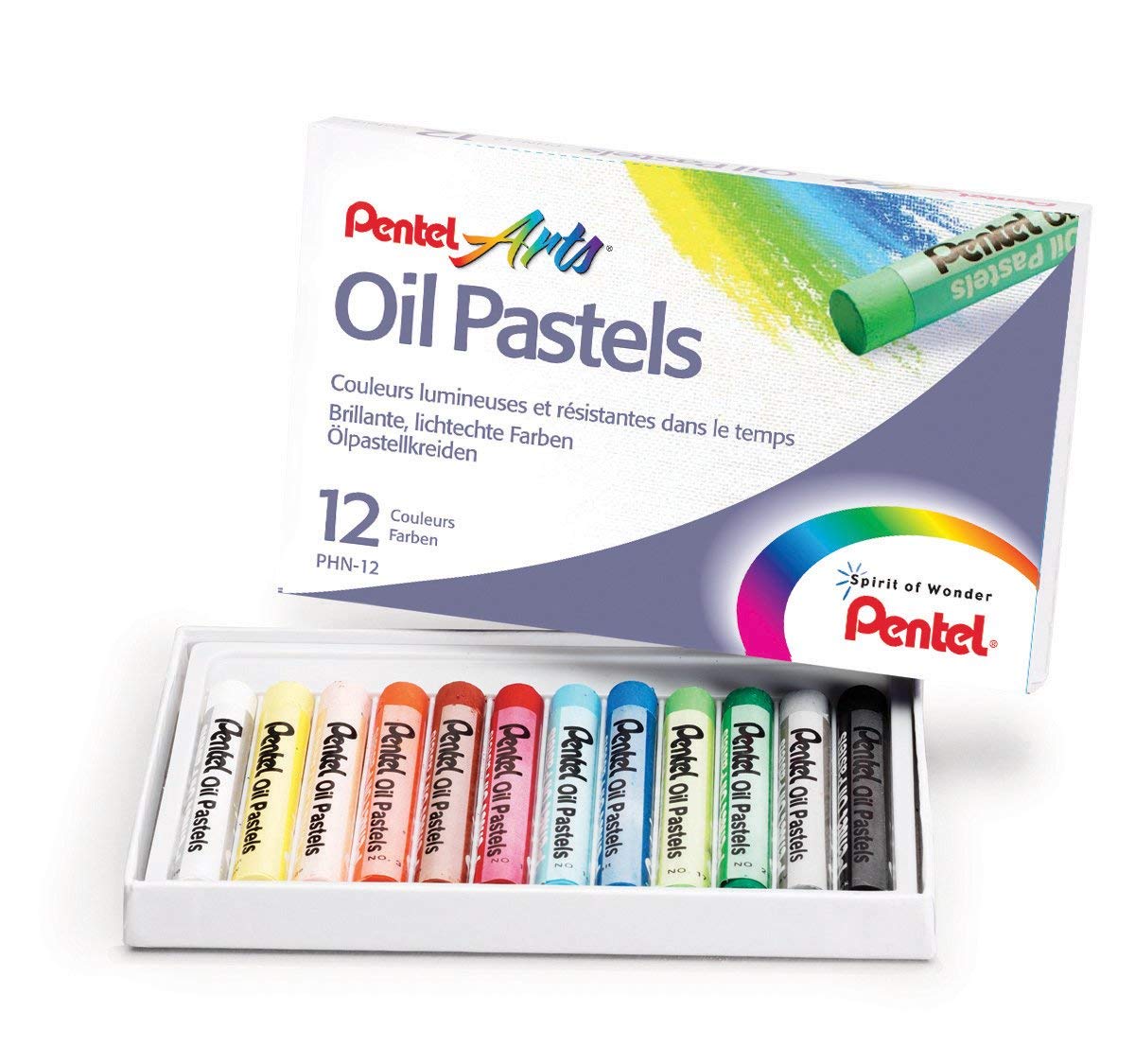 Pentel Arts PHN4-12 Oil Pastels, Fade Resistant, Assorted Colours (One Pack of 12)