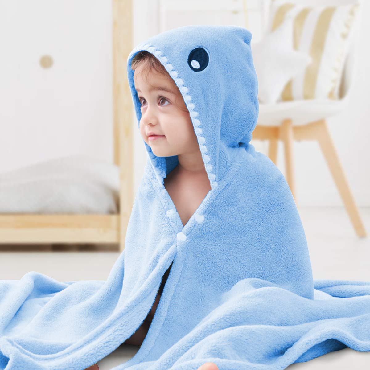 Baby Bath Towels, Premium Hooded Towel for Kids Highly Absorbent Coral Fleece Bathrobe for Boys Girls-27.5\