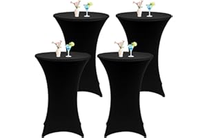 4 Pack Spandex Cocktail Cover Black Stretch Table Cloths Fitted Tablecloth High Top Square Corners Table Covers for Wedding B