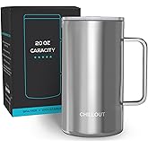 CHILLOUT LIFE Stainless Steel 20 oz Vacuum Insulated Coffee Mug with Handle and Lid, Large Thermal Camping Coffee Mug Cup with Durable Sliding Lid for Men & Women, Keeps your Beverages Hot/Cold
