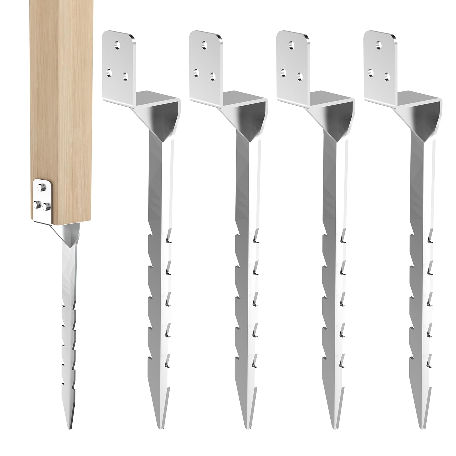 Nomiou 4pcs Fence Post Anchor Ground Spike Wooden Post Anchor Ground Spike Swing Fixings,Galvanized,Windproof, Rainproof,Swing Ground Anchor for Kids Swing Wooden Playhouse