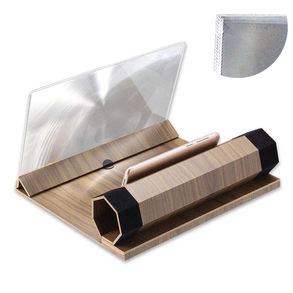 12''HD Screen Magnifier, Solid Wood Grain Foldable Mobile Phone Screen