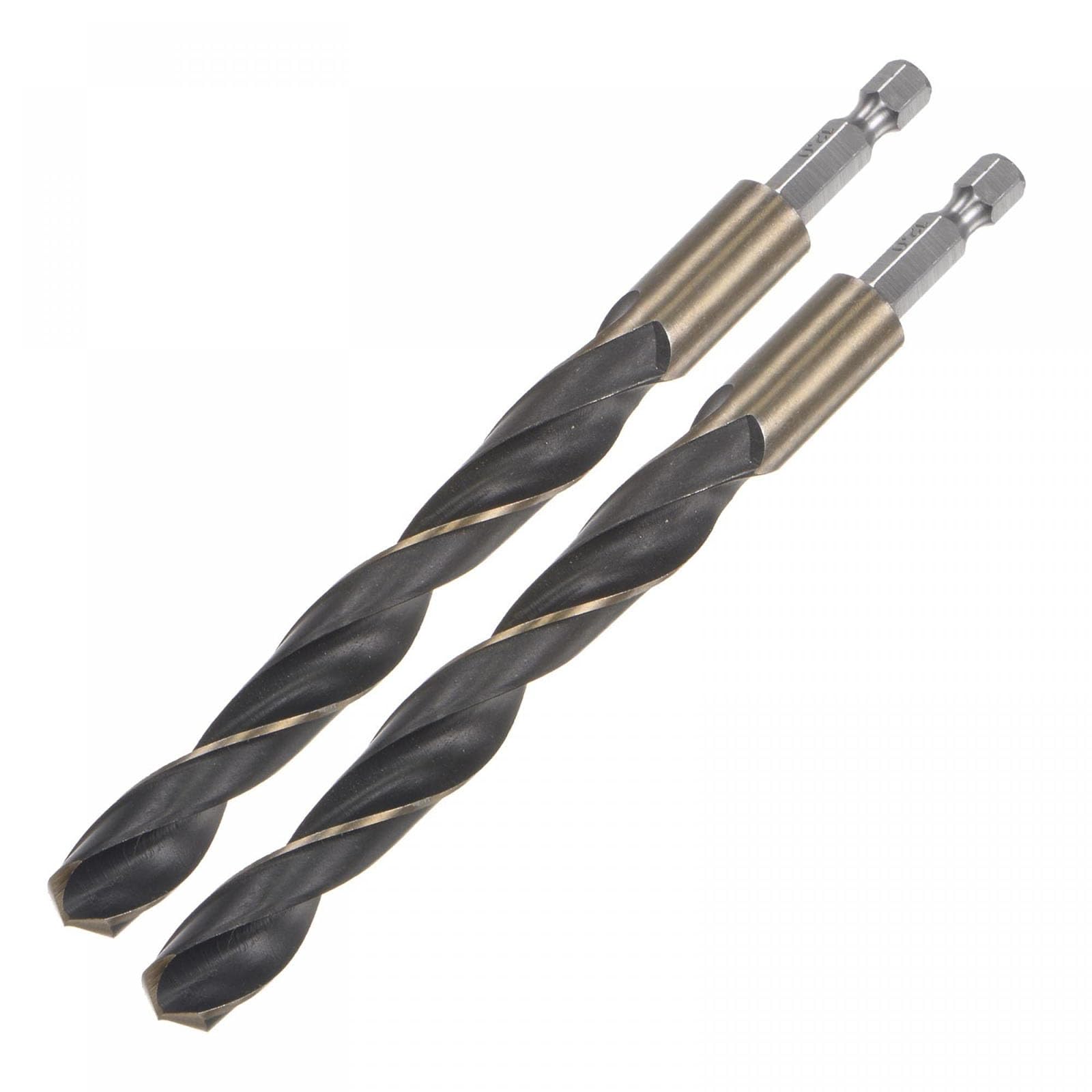 TA-VIGOR 2Pcs 12mm Hex Shank Twist Drill Bit Set, 1/4 Inch Shank HSS High Speed Steel Drill Bit Set Quick Change Twist Drill Bits for Woodworking, Plastic and Metal