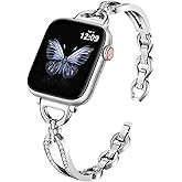 MOFREE Slim Metal Band Compatible with Apple Watch Bands for Women 38mm/40mm/41mm/42mm (Series 11/10), Thin Bracelet Strap Band for iWatch SE/9/8/7/6/5/4/3/2/1, Lightweight Dressy Women Bands Silver