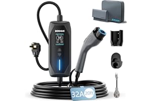 bokman Portable Level 2 EV Charger (240V, 32A), 20ft Cable and NEMA 14-50 Plug and NEMA 5-15 Adapter for Household Socket, Current Adjustable 6-32Amp (J1772 Connector)