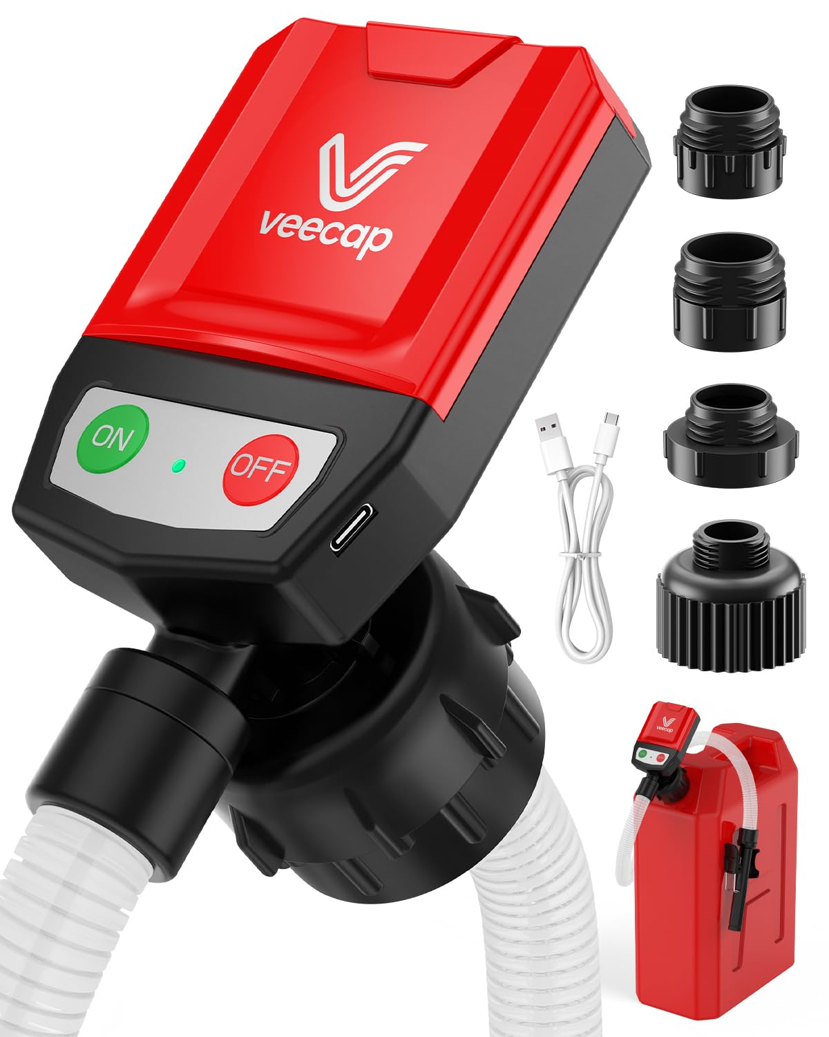 Upgraded Electric Fuel Transfer Pump with Smart Auto-Stop, 3.8↑ GPM Gas Can Pump with 51" Hose, 4 Adapters & Leak Guard, Batt