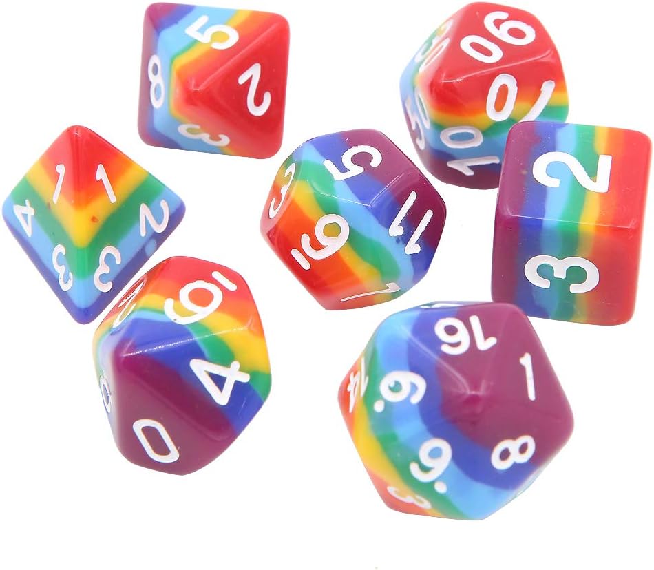 Urio 7 Pieces Polyhedral Dice,Acrylic Rainbow Color Table Game Dice With Dice Pouch For Dungeons and Dragons D&D, DND, GRP