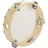 Tosnail 8" Wood Handheld Tambourine - Single Row 5 Pairs Jingles