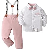 Boarnseorl Baby Boys Pants Sets, Infant Long Sleeve Shirt + Pants + Bow Tie + Suspenders Outfits