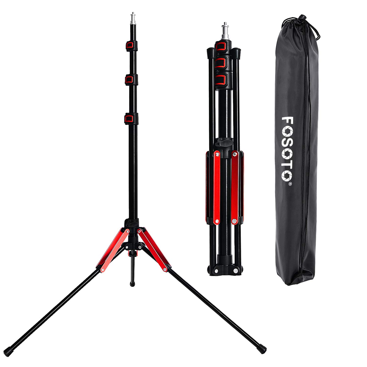 FOSOTO Photography 75"/192cm Light Stand Aluminum Alloy Foldable Studio Lighting Tripod Stand Reverse Legs Stand for Lights,Flash,Relfectors,Softboxes,Umbrellas with Carry Bag