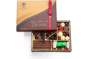 CARIAN'S BISTRO CARIANS Chocolate Gift Box, Luxury Assortment Pralines, Chocolate Covered Turkish Delights, Dragees with Strawberry, Pistachio, Hazelnut, Great For Gift Giving, Christmas, Thanksgiving, Anniversary