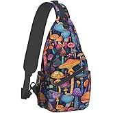 Mqtzyiwx Various-Cartoon Mushrooms Pattern Sling Backpack Hiking Backpack Crossbody Bag Sports Lightweight And waterproof Chest Bag Shoulder Bag For Women Men