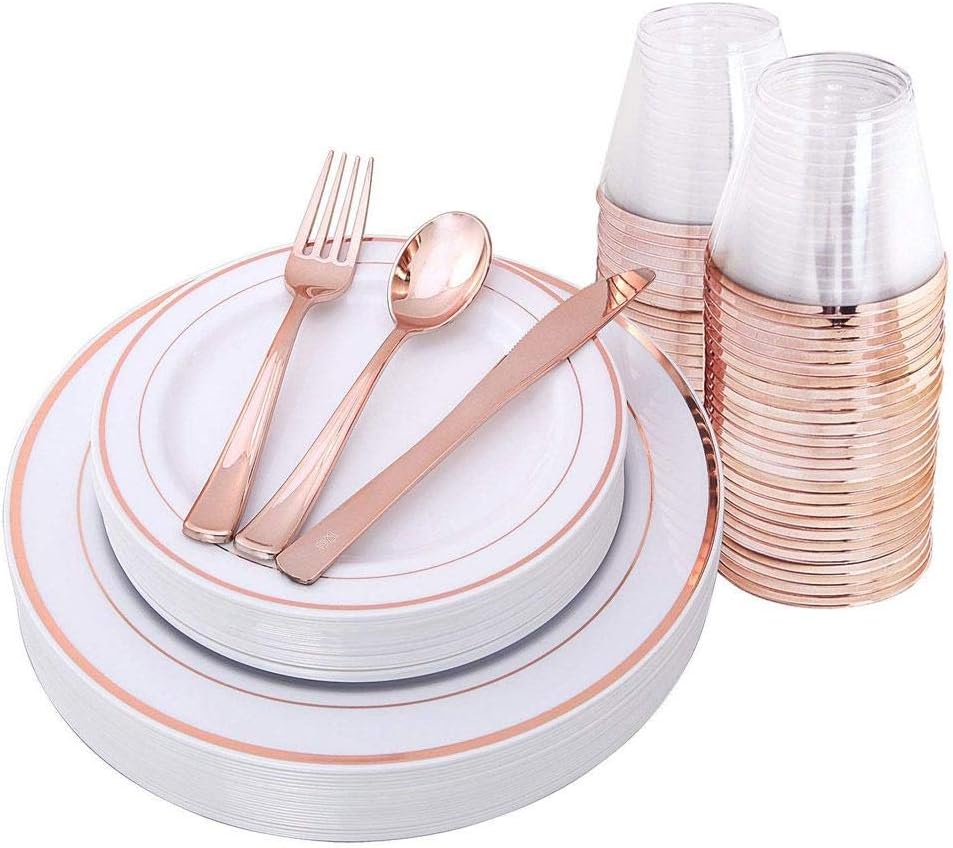 Presentimer Disposable plastic cup transparent hot rose gold cup plate spoon disposable tableware set birthday party family party supplies