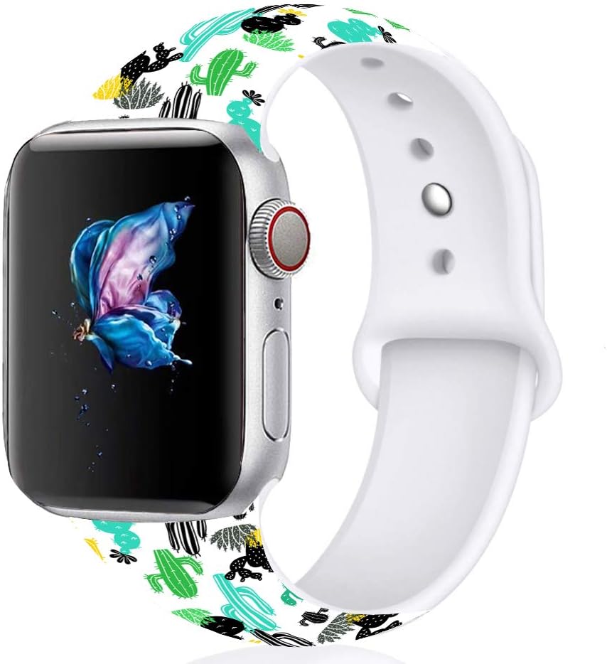 Compatible with Apple Watch Band 38mm 40mm 42mm 44mm, Soft Silicone Replacment Sport Bands Strap Wristband Compatible with iWatch Series 3 Series 2 Series 1 (Cactus, 38/40mm)