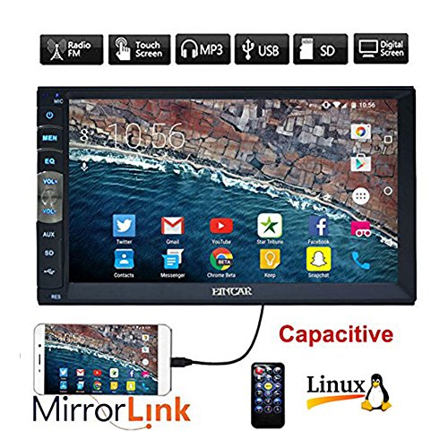 EinCar 7 inch Double Din Car Stereo MP5 Player with Capacitive Touch Screen Video Audio 1080P Multimedia Movie FM Radio Receiver in Dash Bluetooth Hands Free SD/USB/Aux/Mirror Link for Android Phones