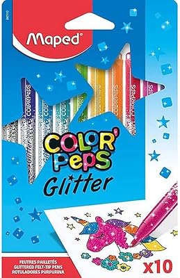 - Feutres Glitter Color'Peps x10-10 Couleurs Pailletées - Dessins Vibrants - Confort & Créativité - Boîte Multicolore