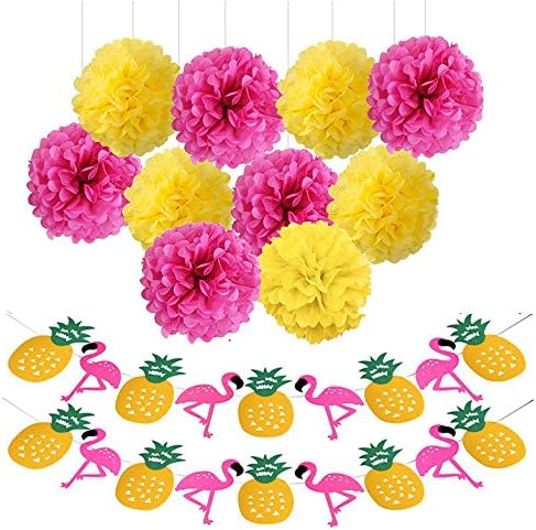 Party Supplies - Bellabetty Tissue Paper Pom Pom Flower with Flamingo Pineapple Banner for Wedding Birthday Tropical Luau Hawaiian Summer Party Decorations