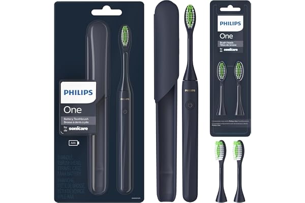 Philips One by Sonicare Battery Electric Toothbrush, Brush Head Bundle, Midnight Blue, BD1002/AZ