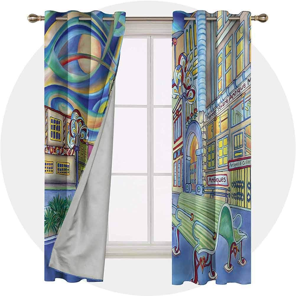 Set of 2 Panels 63 Long Inches Curtains for Bedroom, Abstract,Downtown Seattle Urban, Window Curtain for Bedroom and Living Room