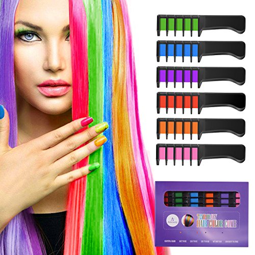 Ameauty CH02 Temporary Bright Hair Chalk Set - Built in Sealant, 6 Colors Non-Toxic Washable Hair Color Comb for Party Cosplay DIY - Thumbnail 7