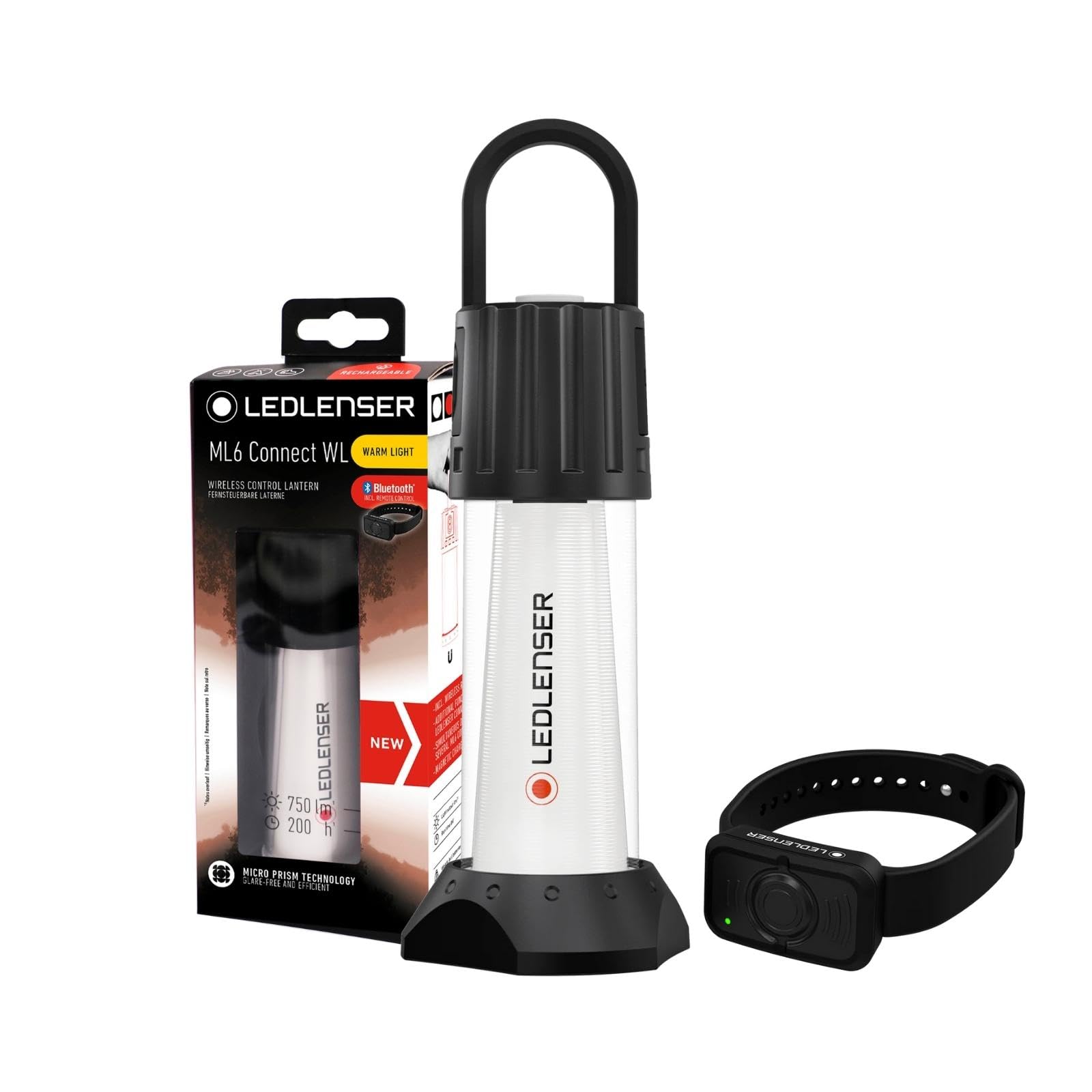 Ledlenser ML6 Connect Warm Light - LED Rechargeable, Bluetooth, Remote Control Camping Light, Powerful 750 Lumen, Tent Lantern For Camping, Rubber Hook and Magnet For Mounting, Up To 180 Hours Battery