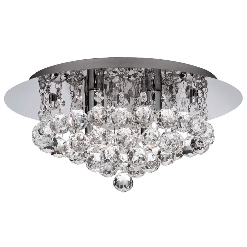 Searchlight 3404-4CC 35cm Modern 4 Light Crystal Flush Ceiling Light Fitting with chrome Backplate and Requires 4 x 33watt - LED Compatible