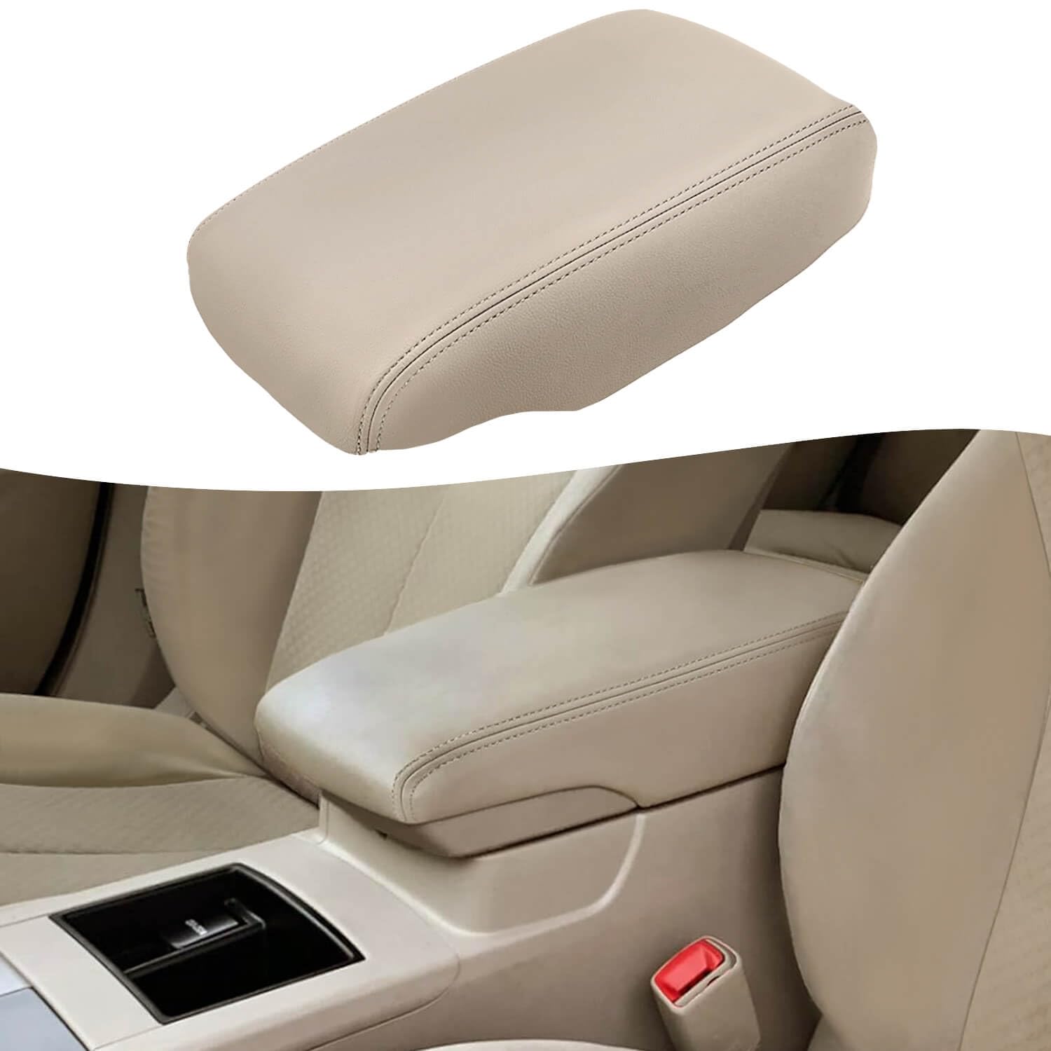 Photo 1 of KBH Center Console Cover Replacement for Toyota Camry 2007 2008 2009 2010 2011, Vinyl Leather Armrest Upholstery, Anti-Scratch, Bisque Tan (Leather Part Only)