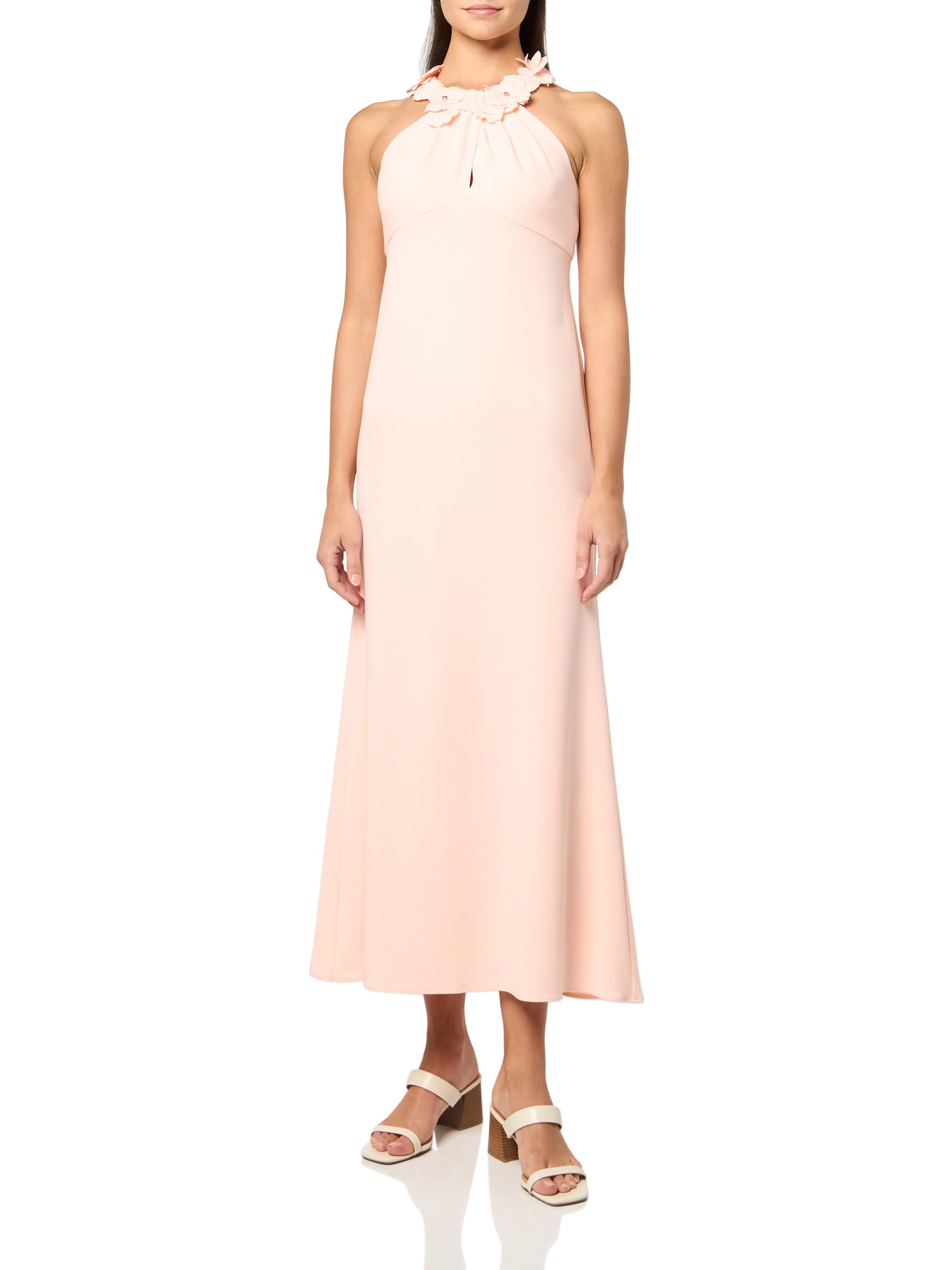 Photo 1 of Adrianna Papell Women's Petite Rosette Halter Crepe Gown, Peach Kiss  SIZE 10