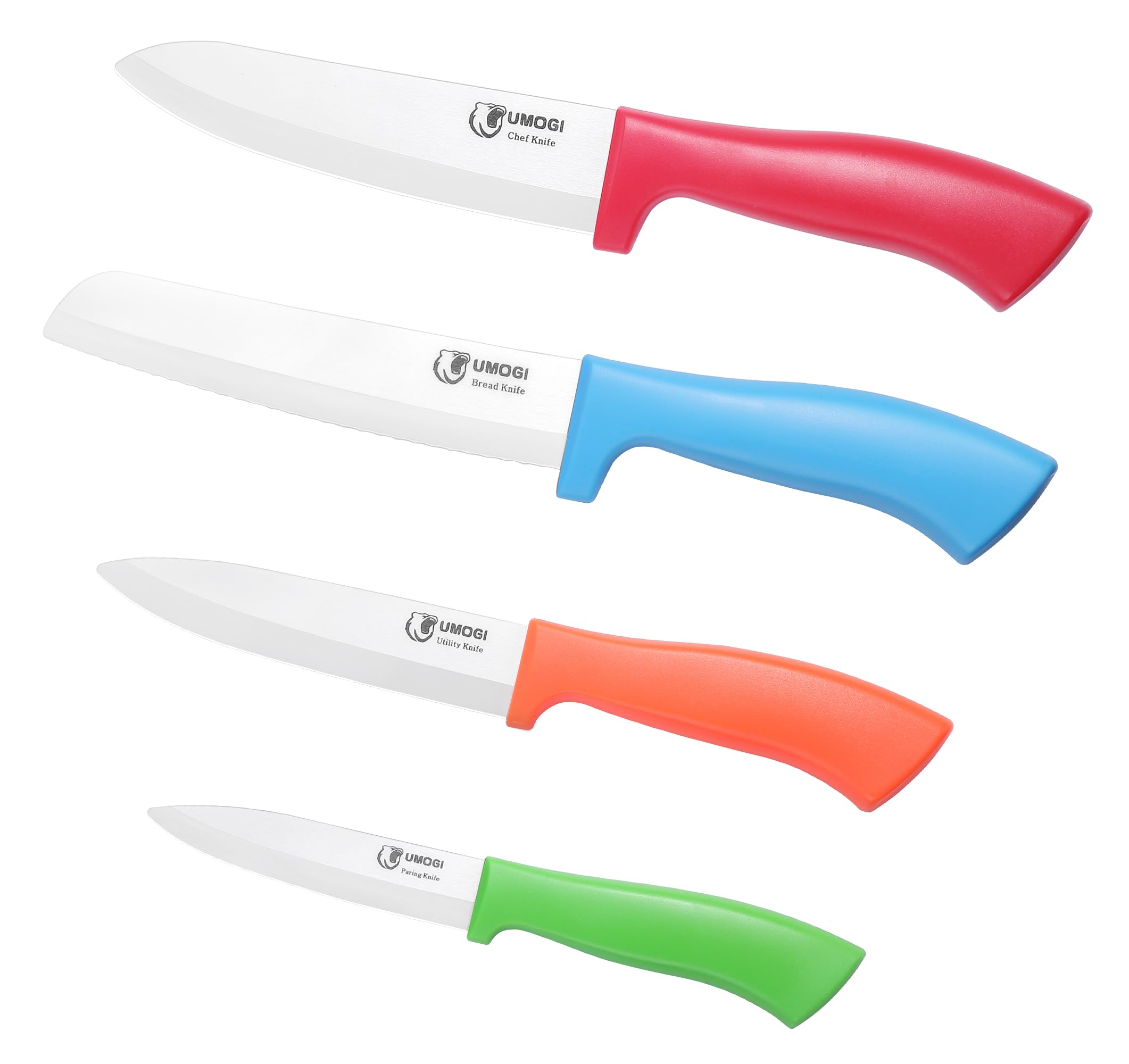 Photo 1 of UMOGI Ceramic Kitchen Knife Set with Covers in Gift Box, Healthy Stain Resistant & Non-Rust, Dishwasher Safe - Colorful Knife Set Include Chef, Serrated Bread, Utility & Paring Knife