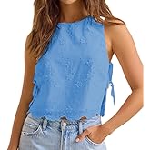 Women Boxy Crop Tops Sleeveless Side Tie Tank Top Embroidery Flower Vest Y2k Summer Going Out Aesthetci Cami Shirt