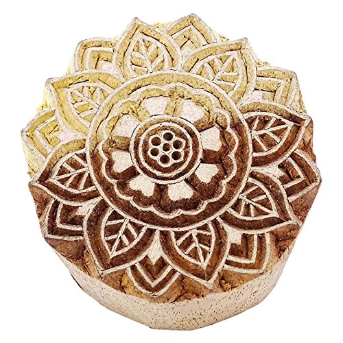 Hand Carved Sun Stamp Brown Wooden Textile Stamp Indian Printing New Block Art - Thumbnail 4