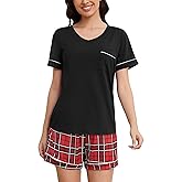 VENTELAN Pajama Set for Women 2 Piece Short Sleeve Top and Shorts Set with Pocket,S-XXL